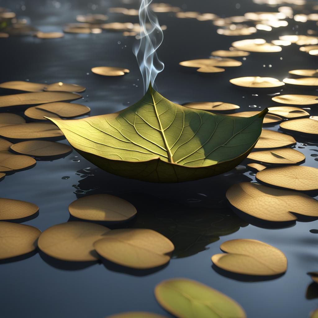 Bodhi Leaf with Fire: 3D Rendered Art