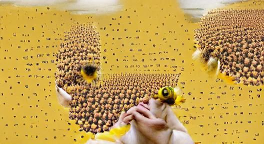 Surreal Swarm: Bees with Human Eyes