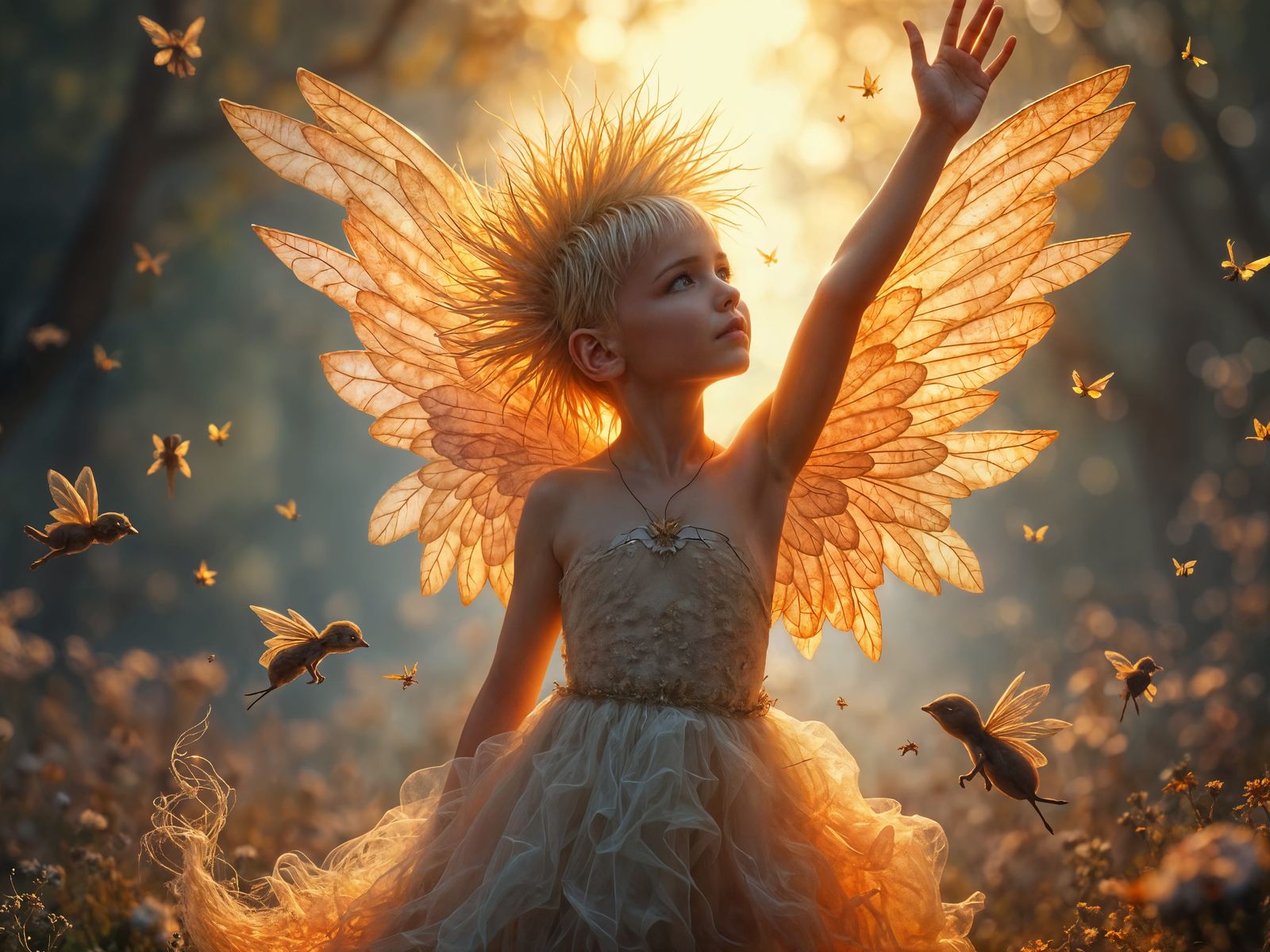 Blond Mohawked Baby Angel in Twilight with Pixies