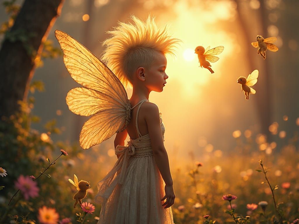 Baby Angel with Pixies in Cosmic Twilight