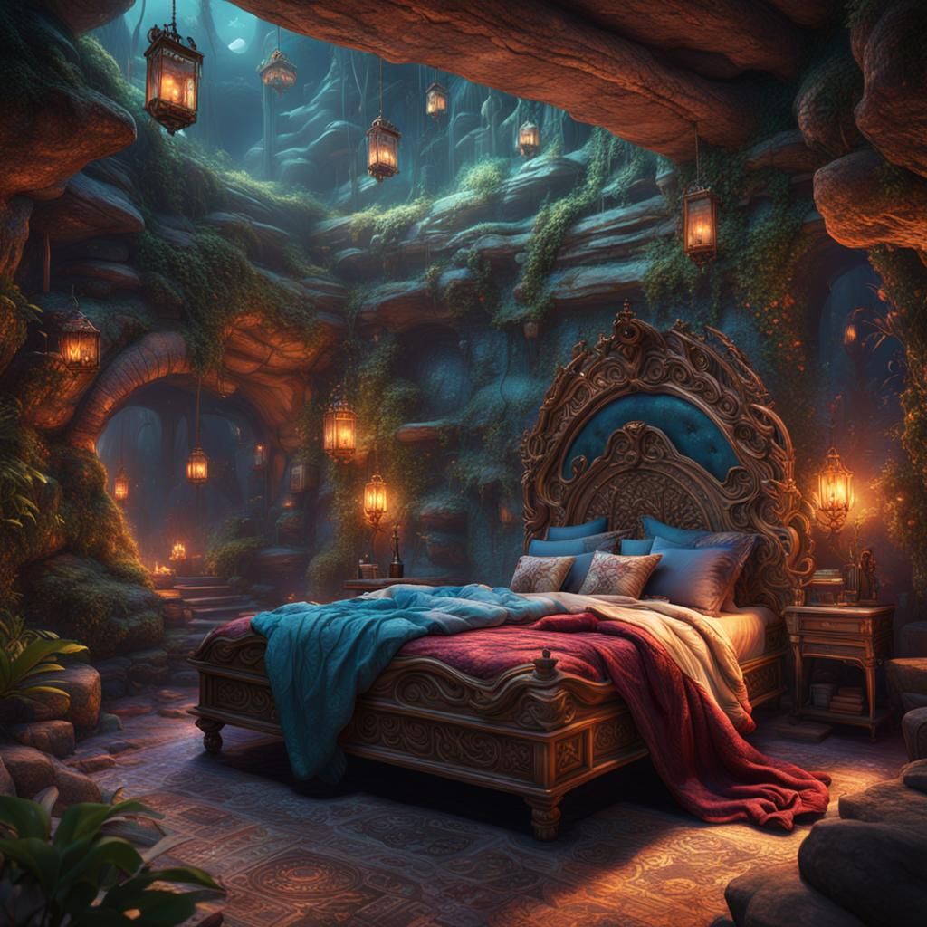 Bikini Girl on Bed: Detailed Matte Painting