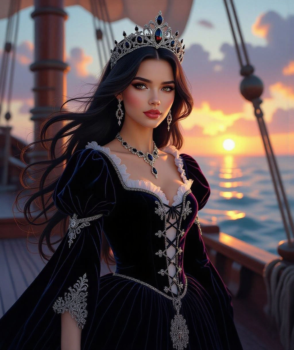 Pirate Princess with Black Hair and Silver Tiara