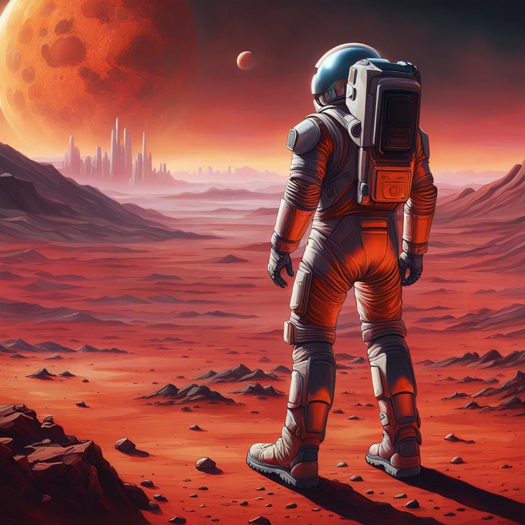Astronaut on Barren Planet in Sci-Fi Style