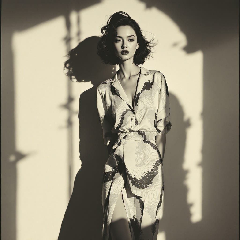 Surreal Monochrome Figure Study with Art Deco Influences