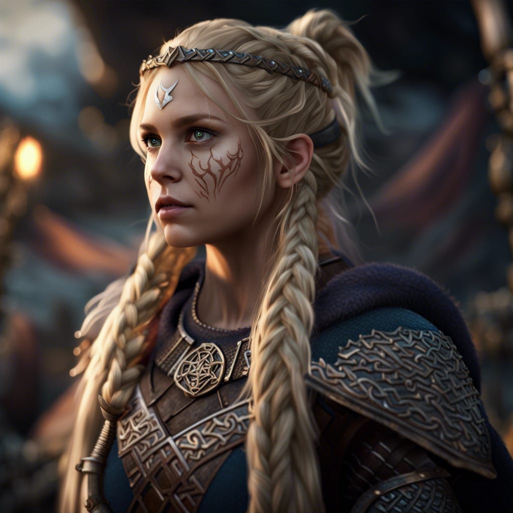 Blonde Viking Woman Avatar in Detailed Matte Painting