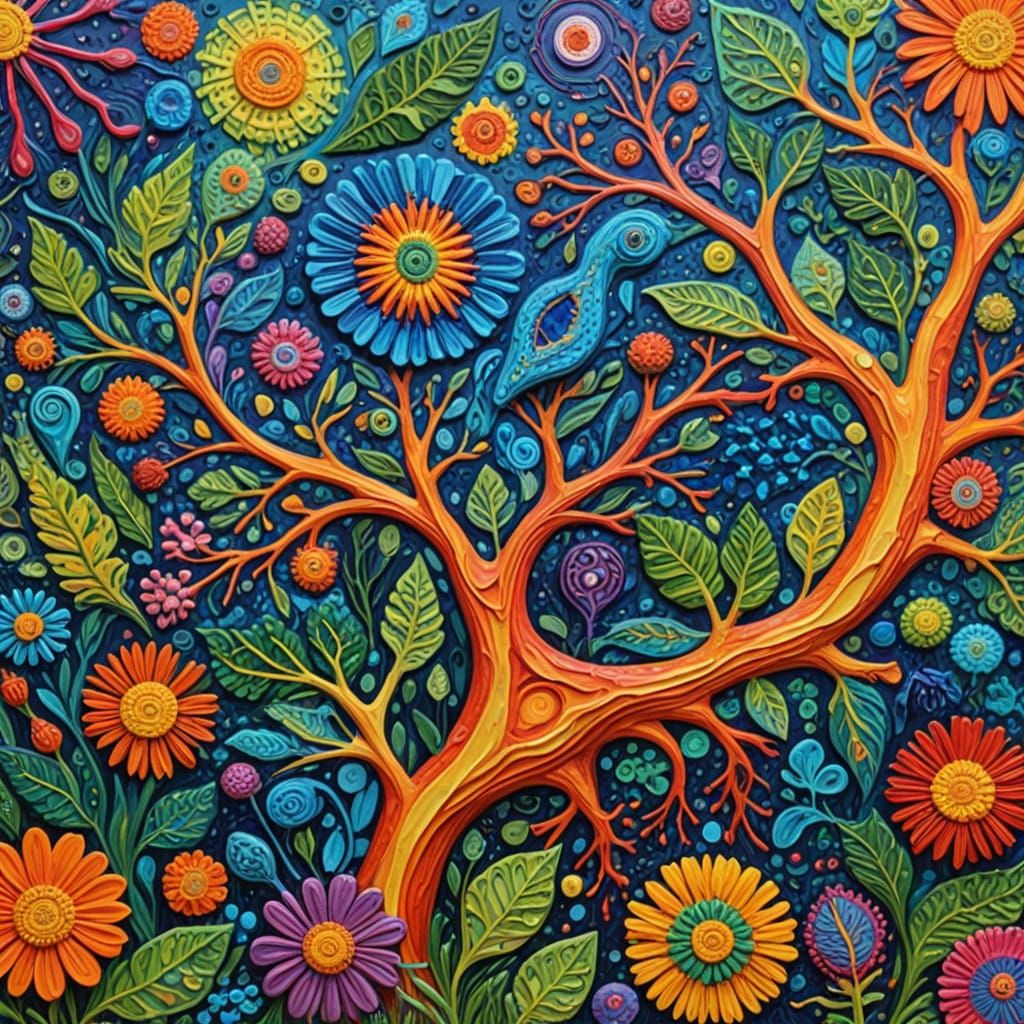 Vibrant Impasto Artwork Inspired by Biology