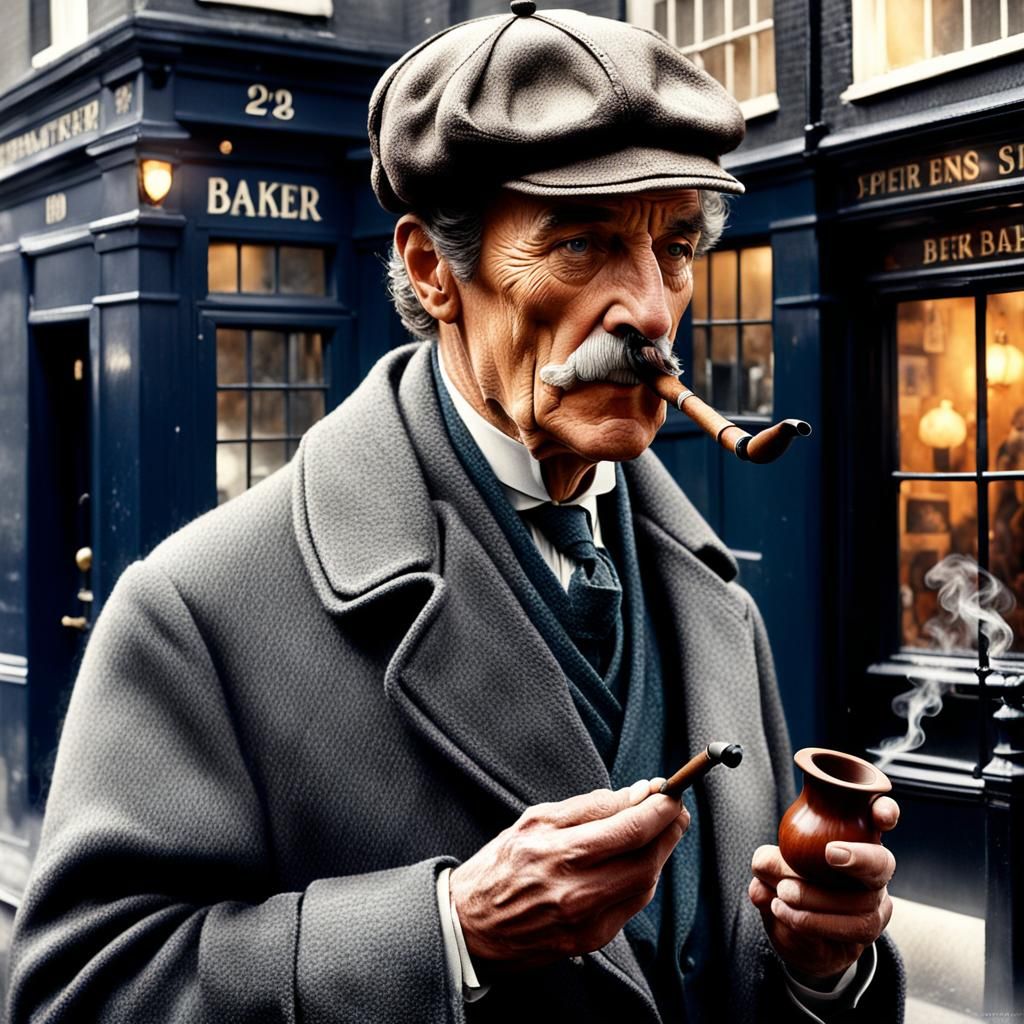 Sherlock Holmes hyper realism, wearing Deerstalker hat and c...