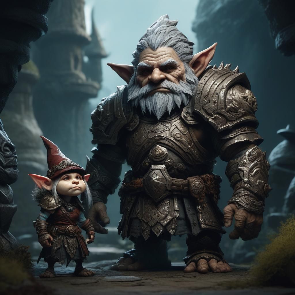 Gnome Witch and Armored Troll Guardian