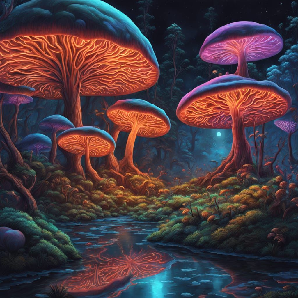 Surreal Psychedelic Forest Radiating Ethereal Light and Vibr...