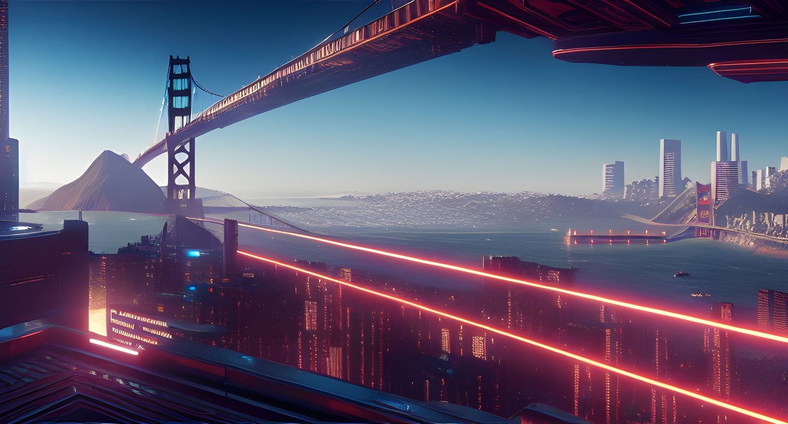 Cyberpunk Golden Gate Cityscape in Unreal Engine
