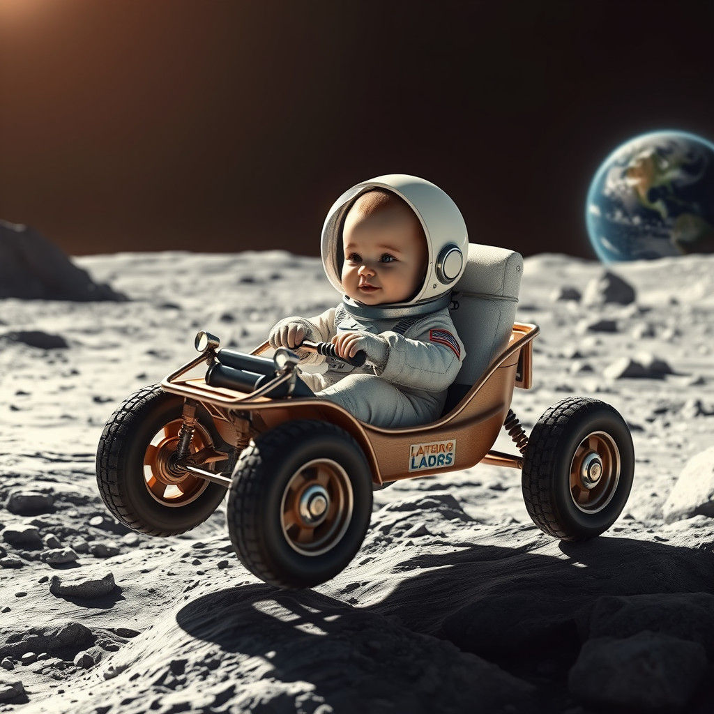 Baby's Lunar Outing in Photorealistic Style