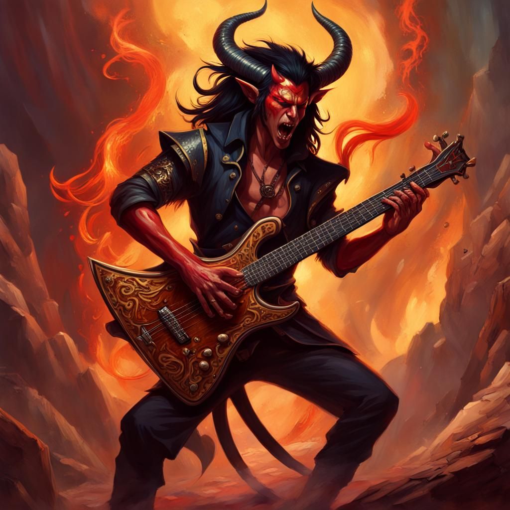 Tiefling Rockstar Shreds on Fiery Electric Lute