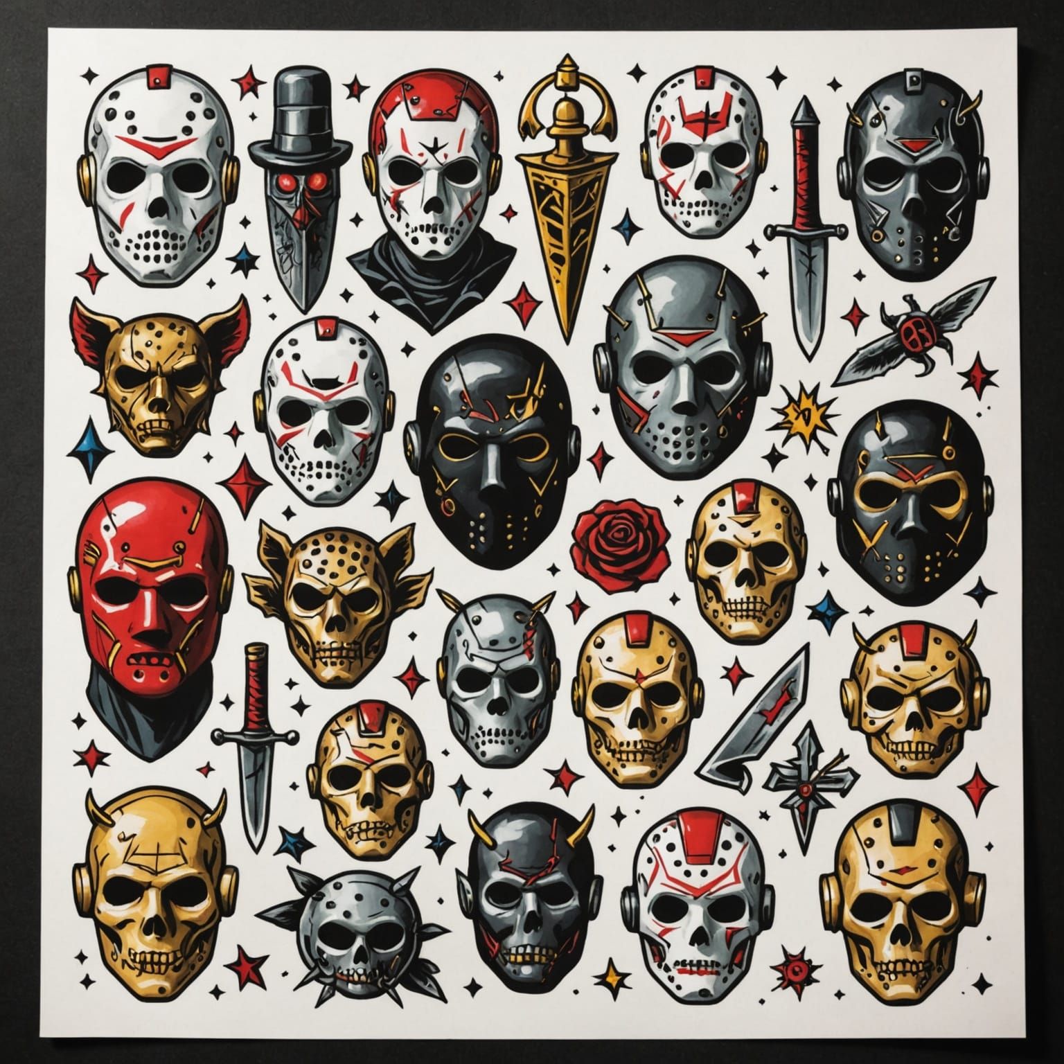 Friday the 13th Tattoo Flash Art Sheet