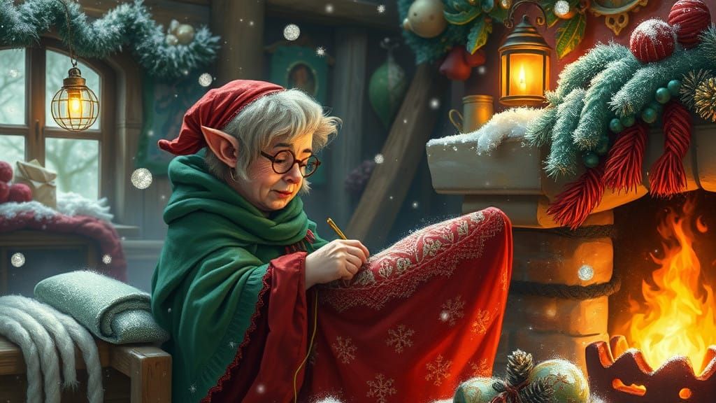 Cozy Embroiderer in Whimsical Workshop