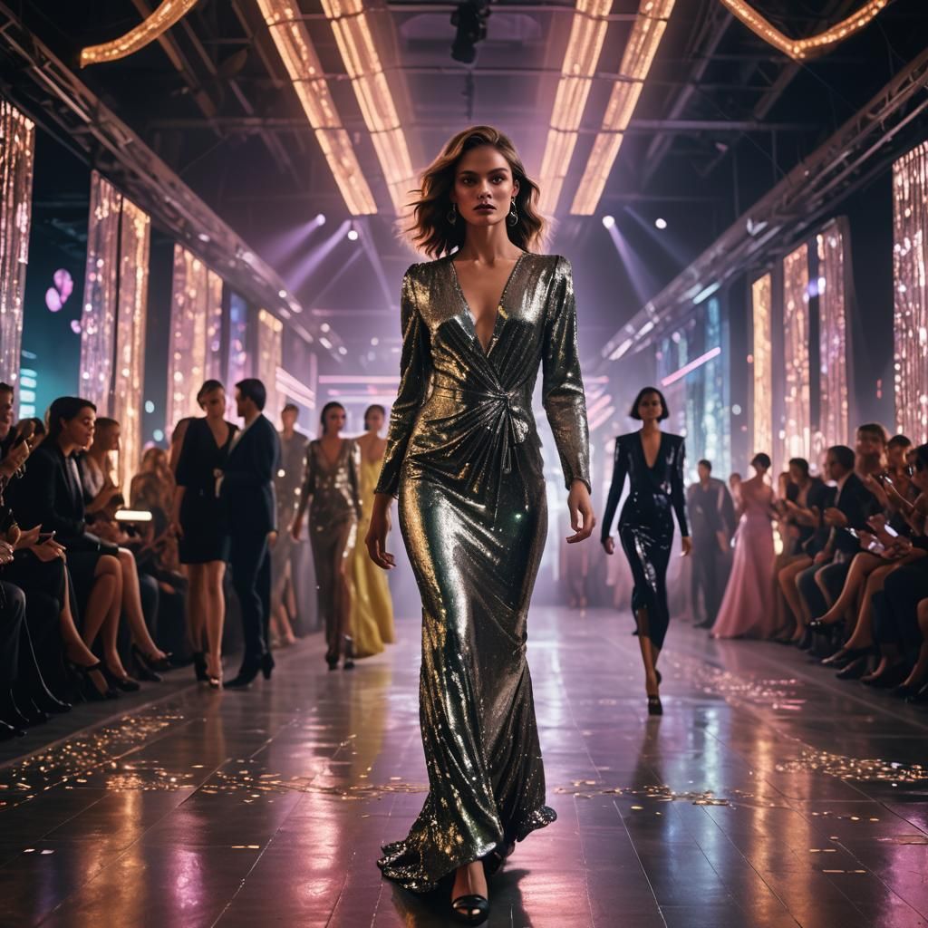 Elegant Woman on 1980s Fashion Runway