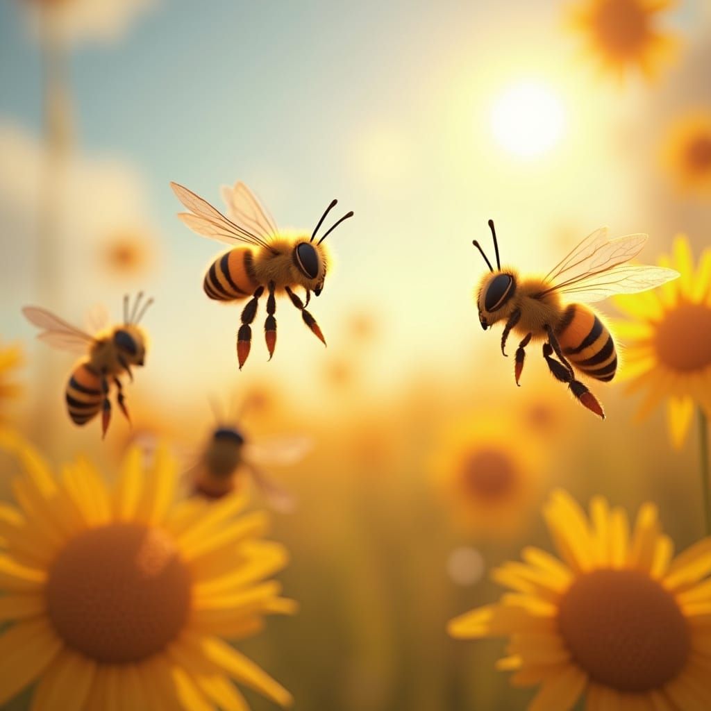 Vibrant Bees in Radiant Sunlight