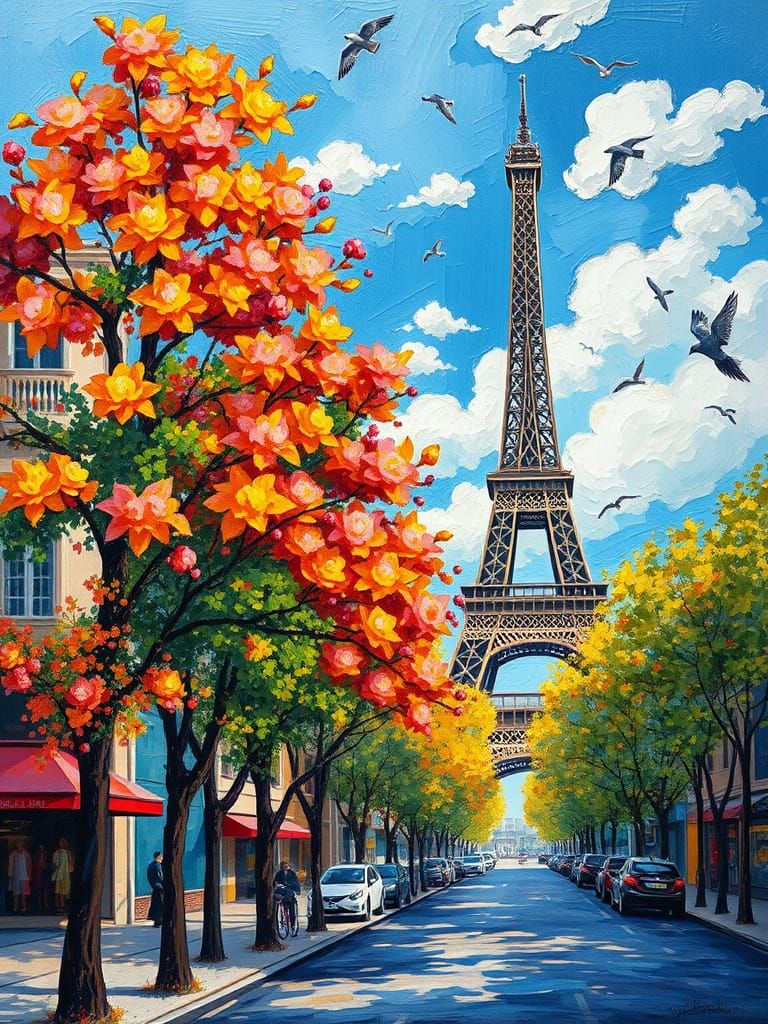 Eiffel Tower in Paris: Neo-Impressionist Oil Painting