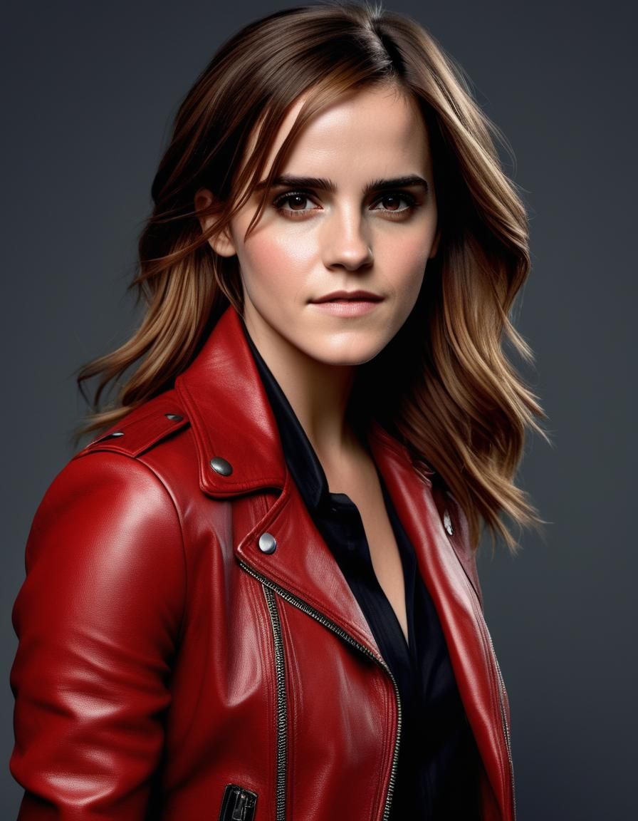 Hyperrealistic Portrait of Woman in Red Leather
