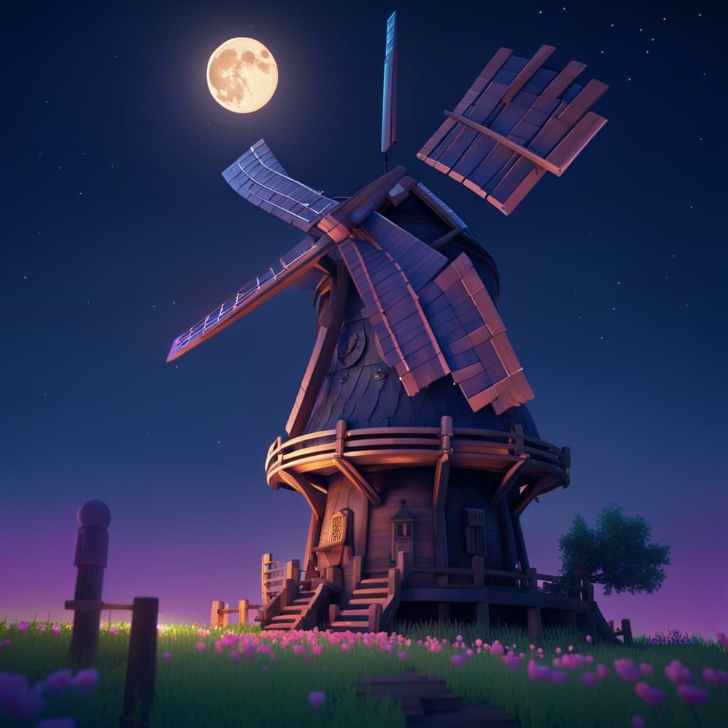 World's Tallest Windmill in Zelda Style at Night