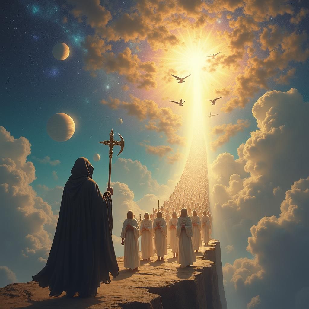 Grim Reaper Leads Humanity to Heaven in Dreamy Style