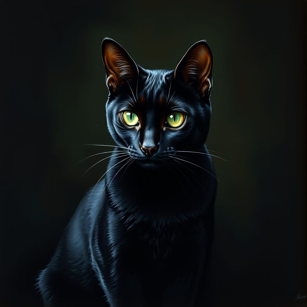 Elegant Black Cat with Emerald Eyes in Dramatic Light