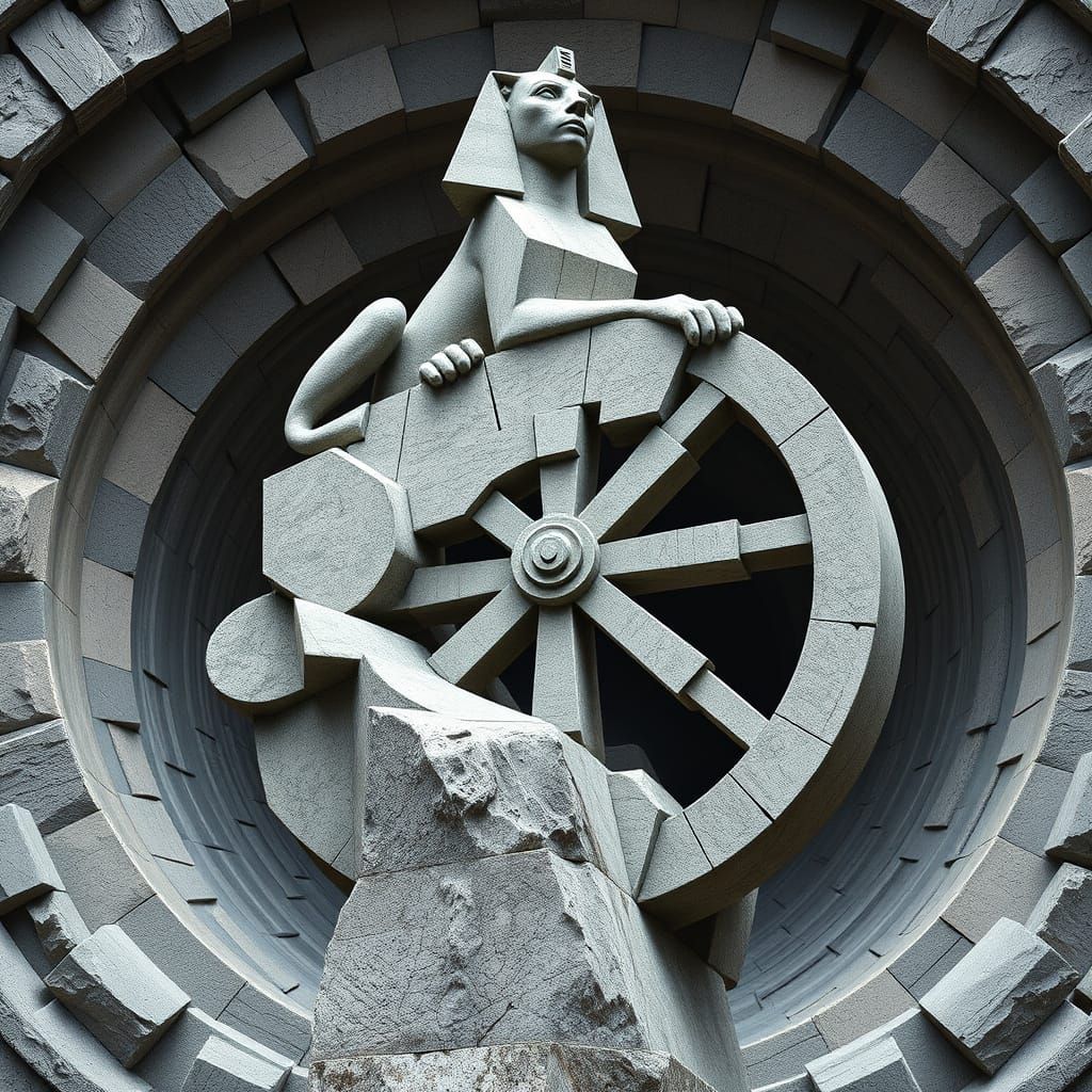 Monumental Wheel of Fortune Statue in Brutalist Style