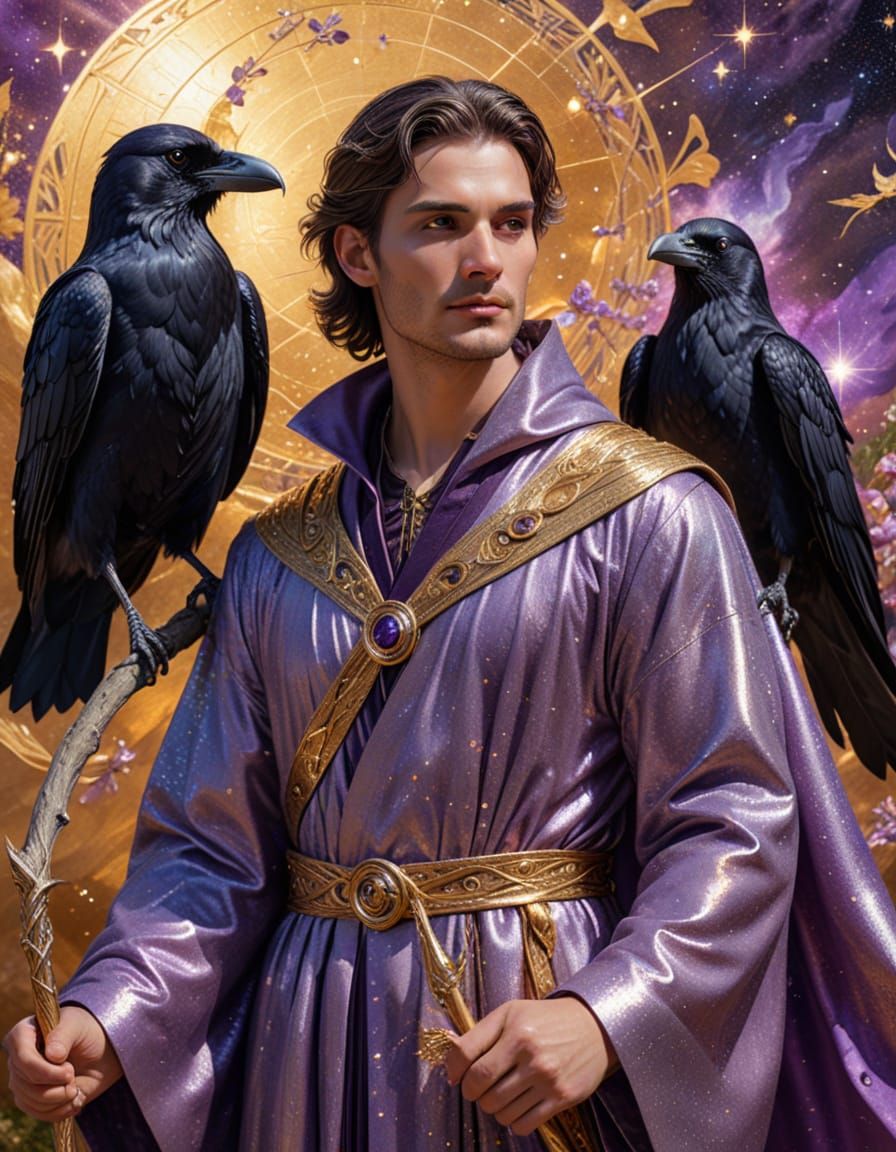 Mystical Androgynous Sage in Cosmic Holographic Portrait