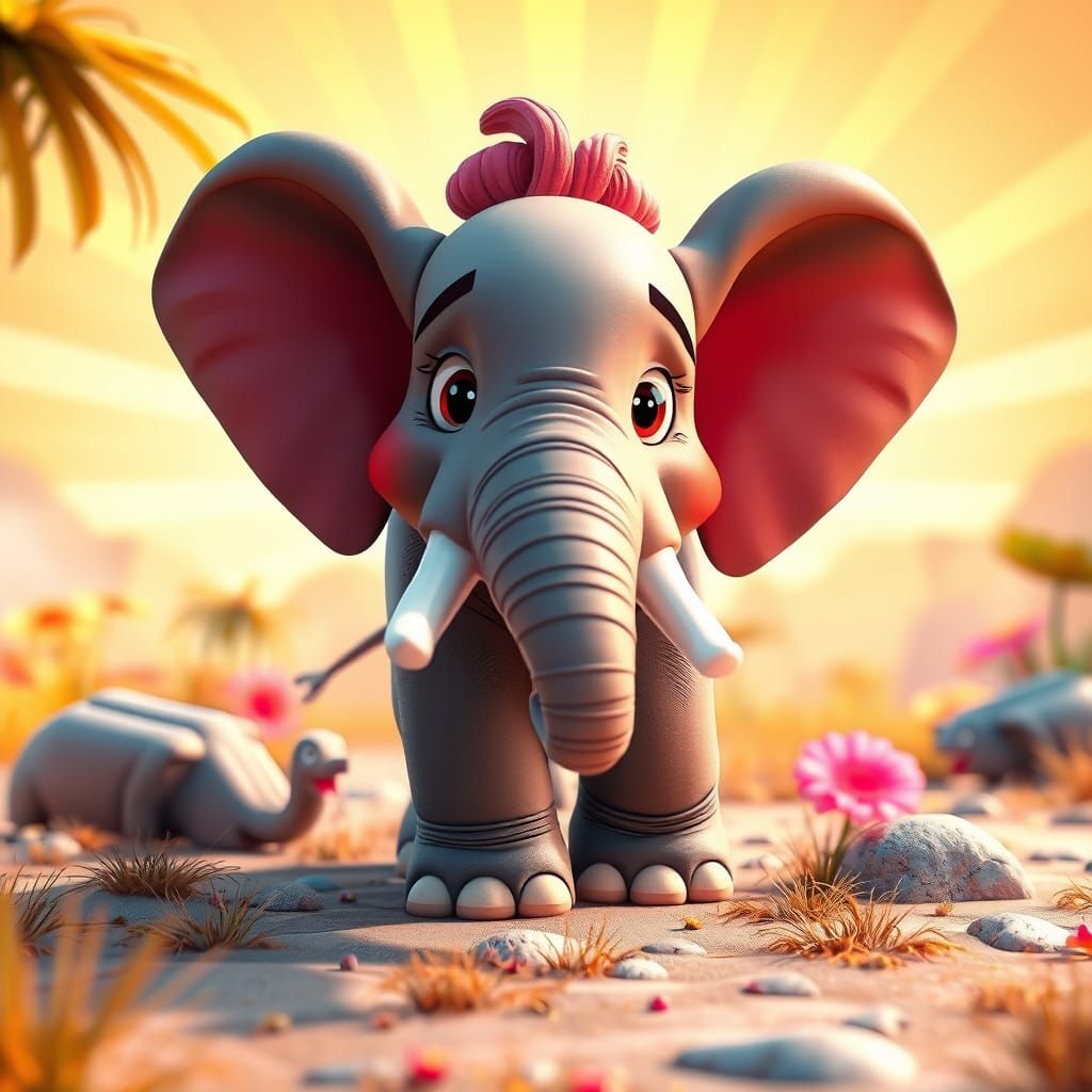 Vibrant Cartoon Elephant in Stunning 3D Environment