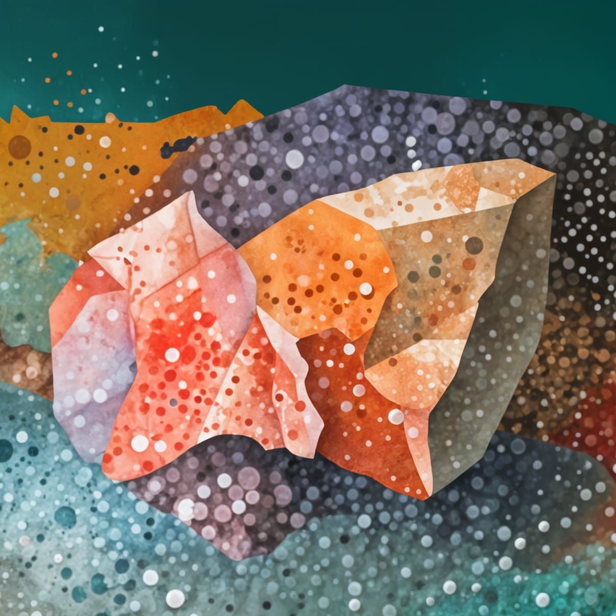 Ethereal Oceanic Collage in Pointillist Style