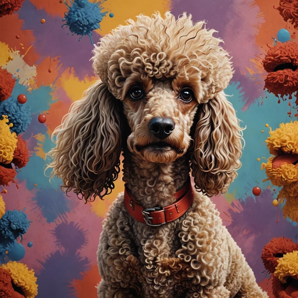Elmo Poodle: Hyperrealistic Splash Art Concept