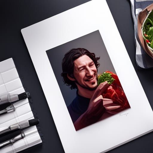 Hyperdetailed Portrait of a Laughing Man Eating Salad