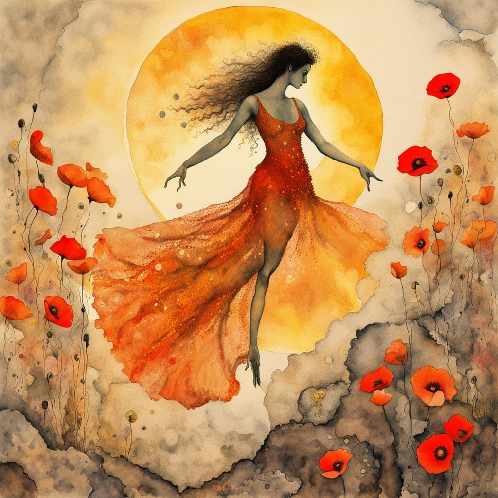 Whimsical Dancer in Antique Watercolor Style with Ethereal F...