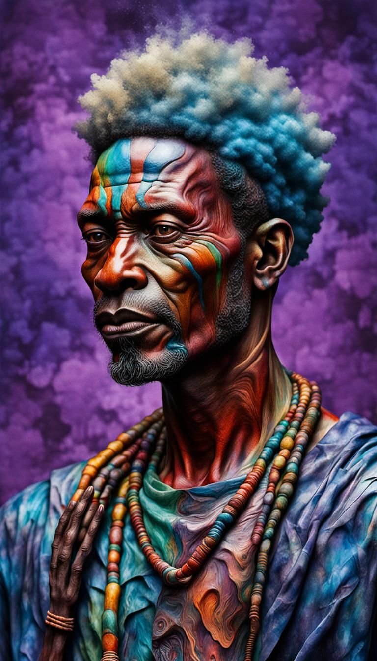 Hyperrealistic 3D Portrait of African Witch Doctor