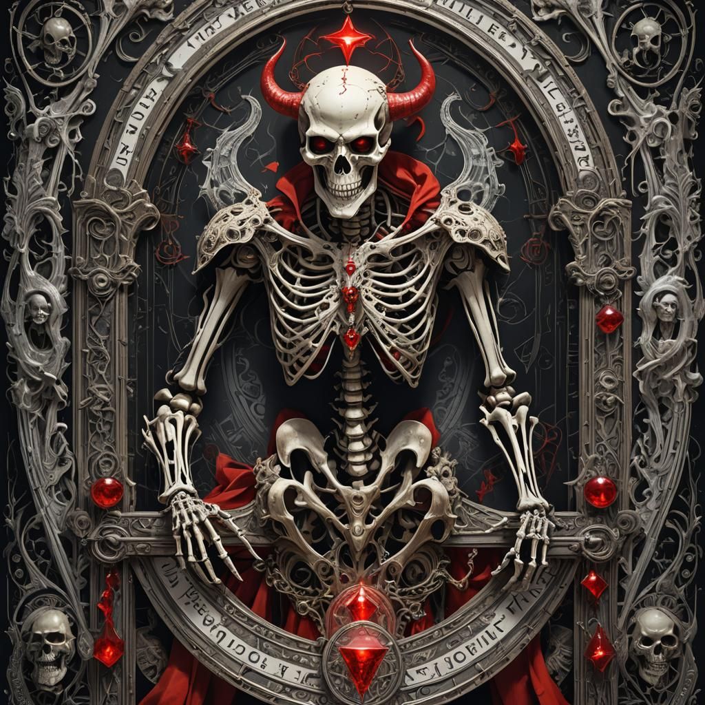 The Devil Tarot Card with Skeleton in Dark Fantasy Style