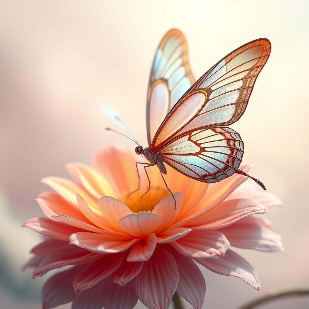 Ethereal Butterfly on Ornate Flower in Dreamy Fantasy Landsc...