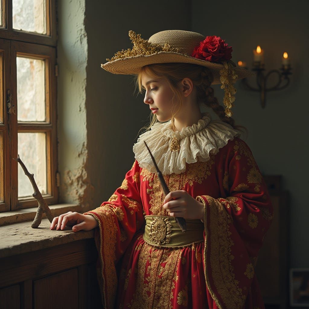 Girl in City Street Inspired by Alphonse Mucha