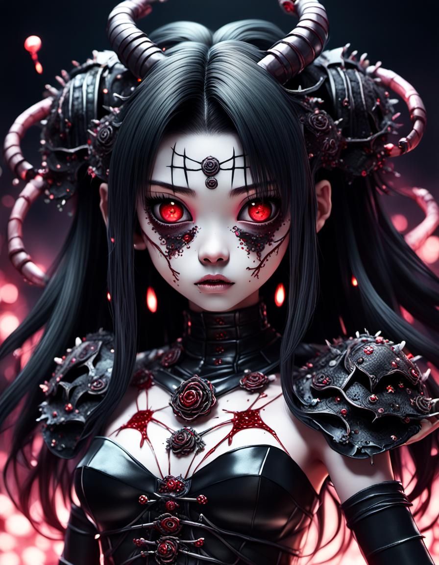 Kawaii Cenobite Goddess in Macabre Body Horror Style