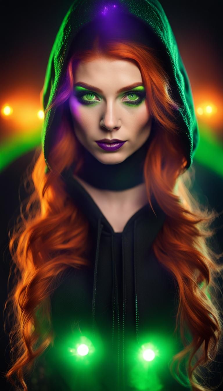 Halloween Witch Portrait with Neon Lighting