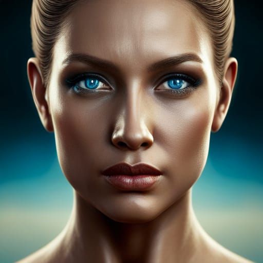 Realistic Woman's Face with Blue Eyes