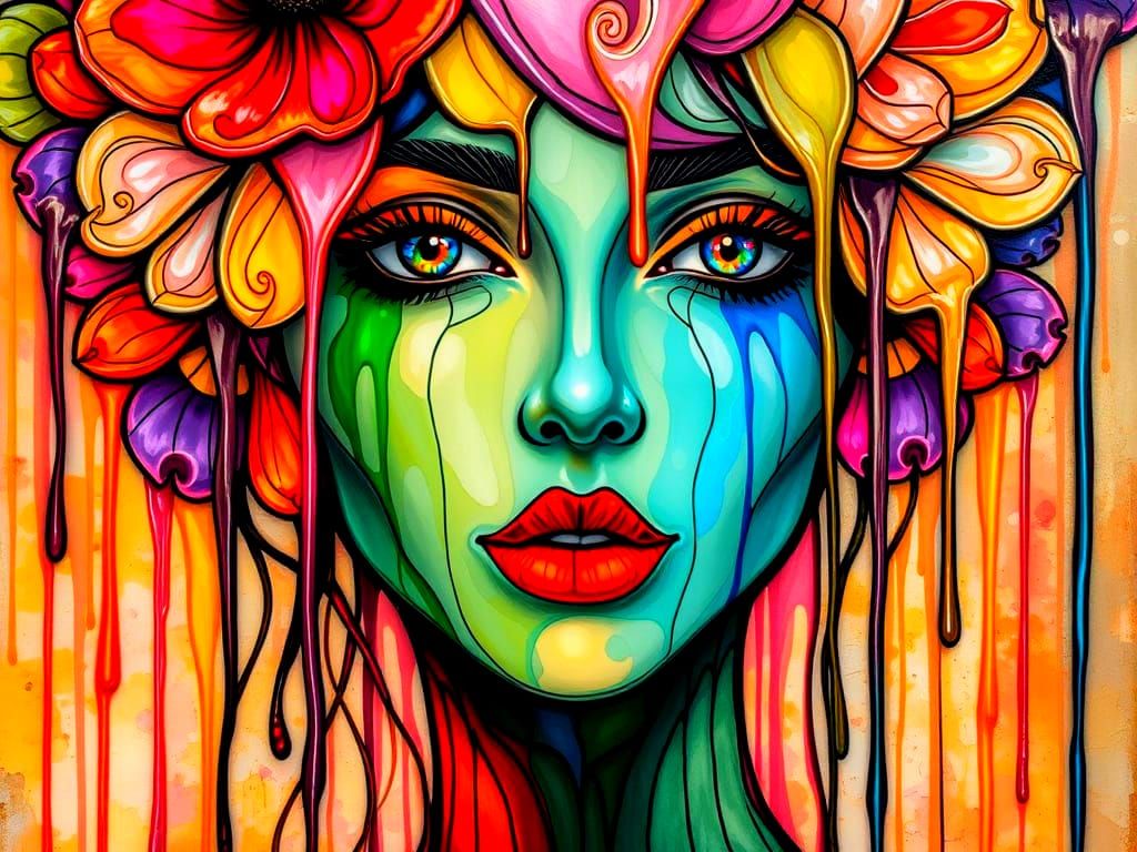 Vibrant Stained Glass Dripping Paint Portrait