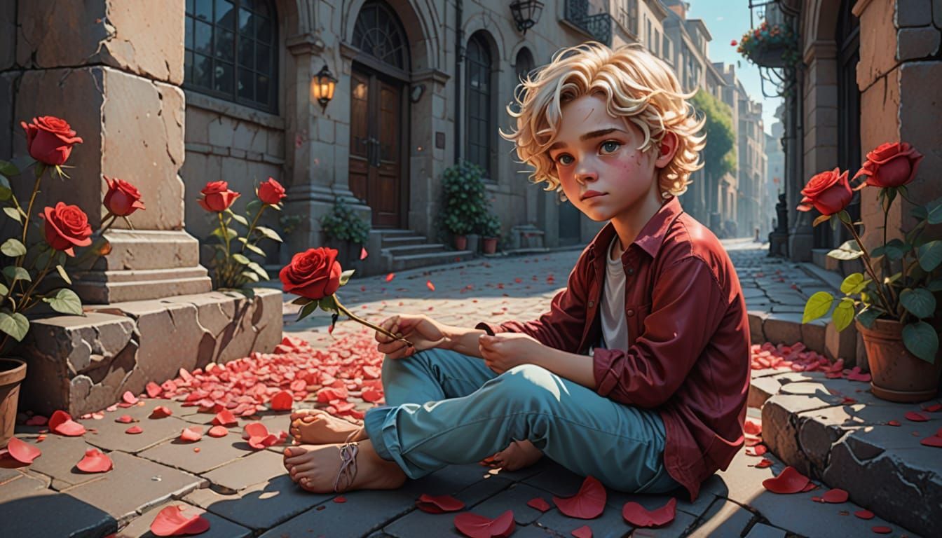 Boy with Rose in Candy Art Style
