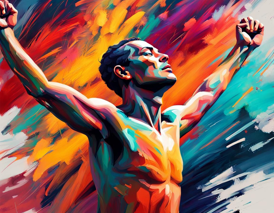 Expressive Abstract Painting of Gratitude in Vibrant Colors