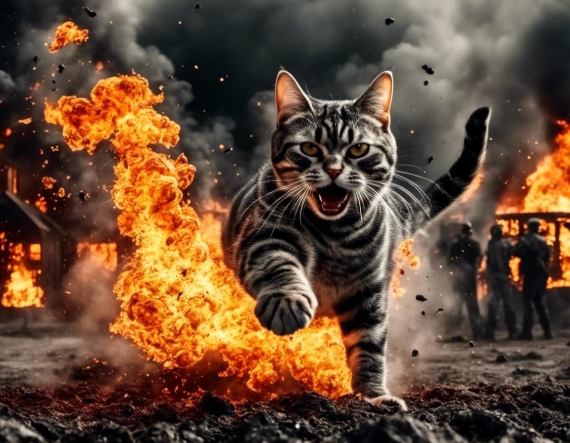 Furious Cat's Fiery Rage in Dark Fantasy Style