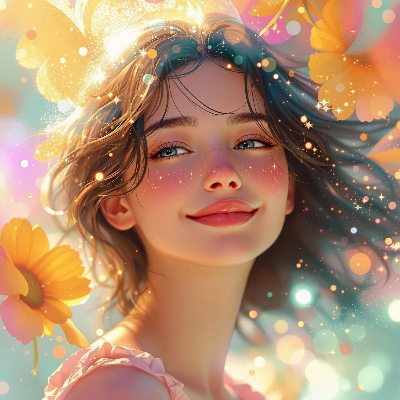 Whimsical Dream Girl in Pastel Hues