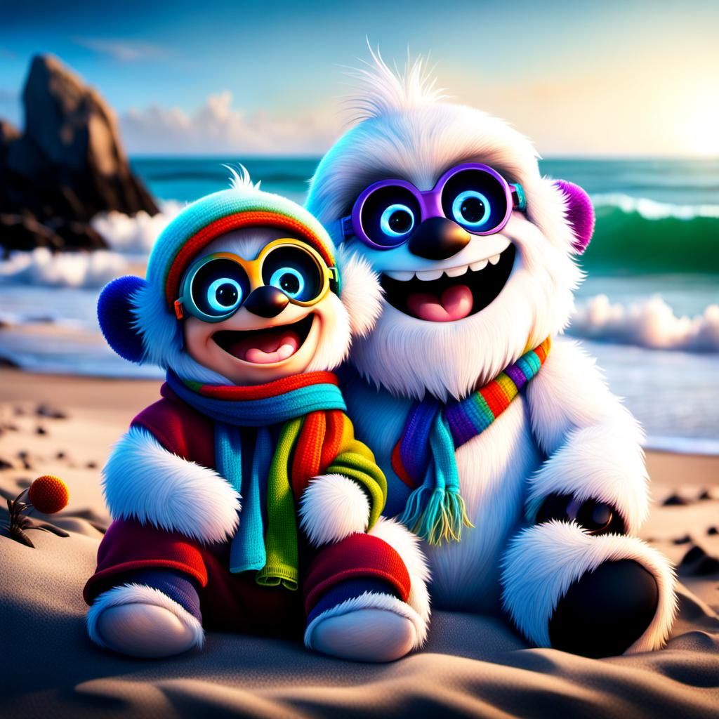 Happy Baby Abominable Snowmen on the Beach