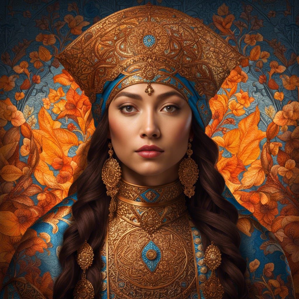 Manga Portrait with Fibonacci Fresco and Glassy Reflections