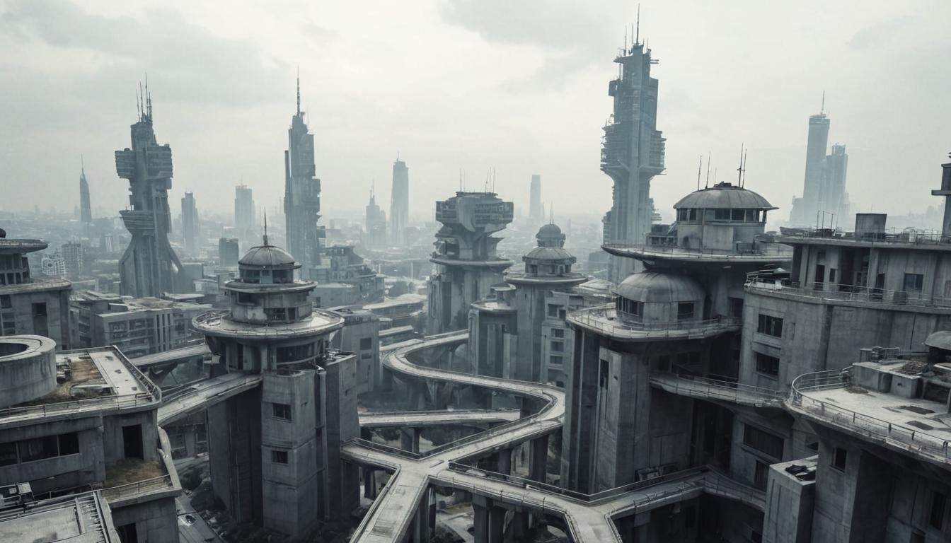 Panoramic Alien City of Brutalist Concrete