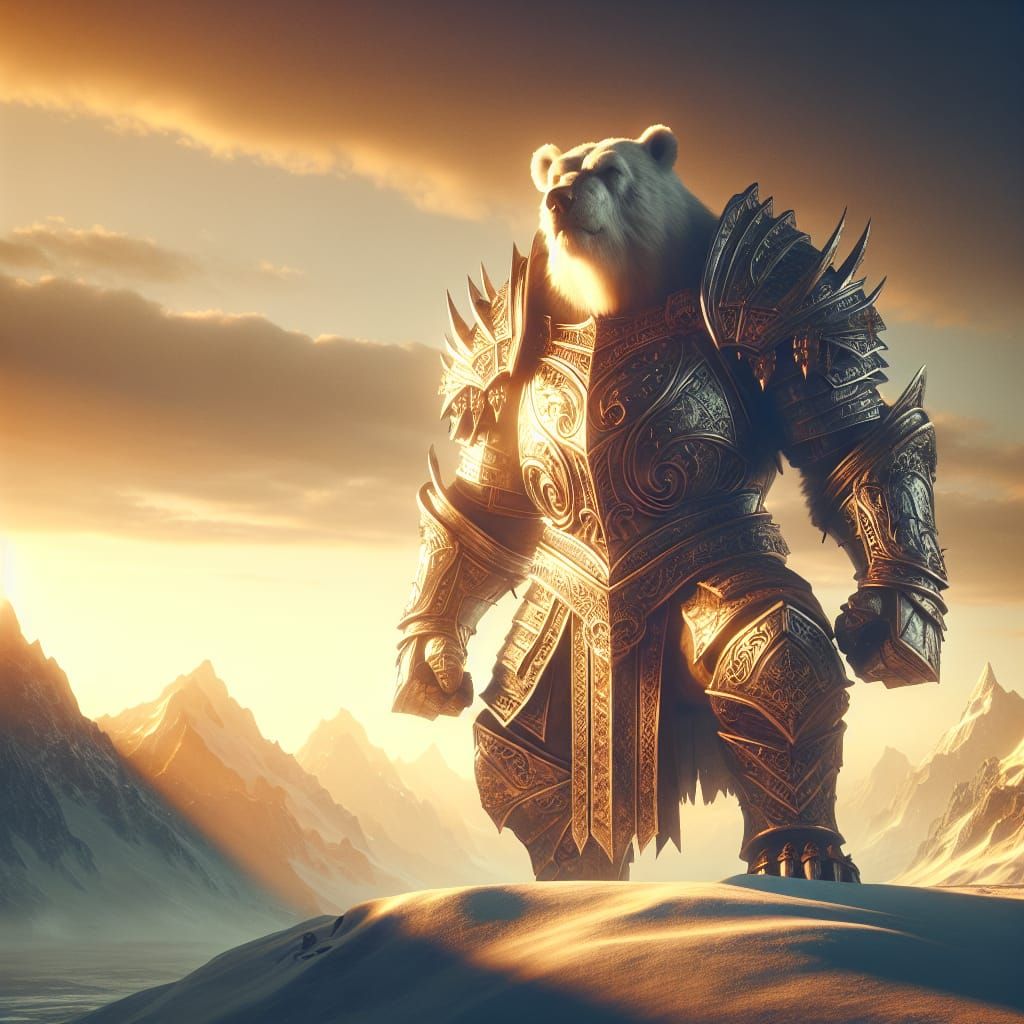 Armored Polar Bear King on Snowy Mountain