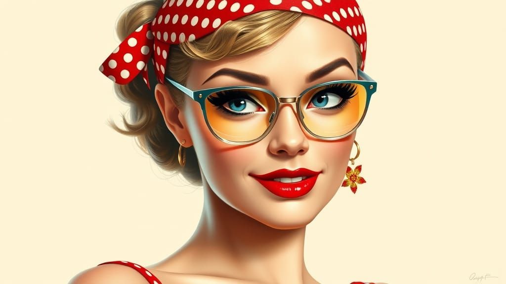 1970s Pin-Up Woman Winking in Vintage Poster Style