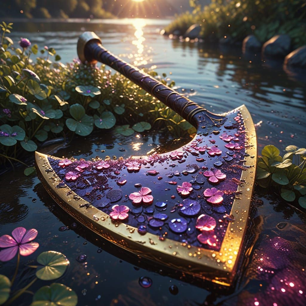 Viking Clover Axe in Glittering River, Digital Art